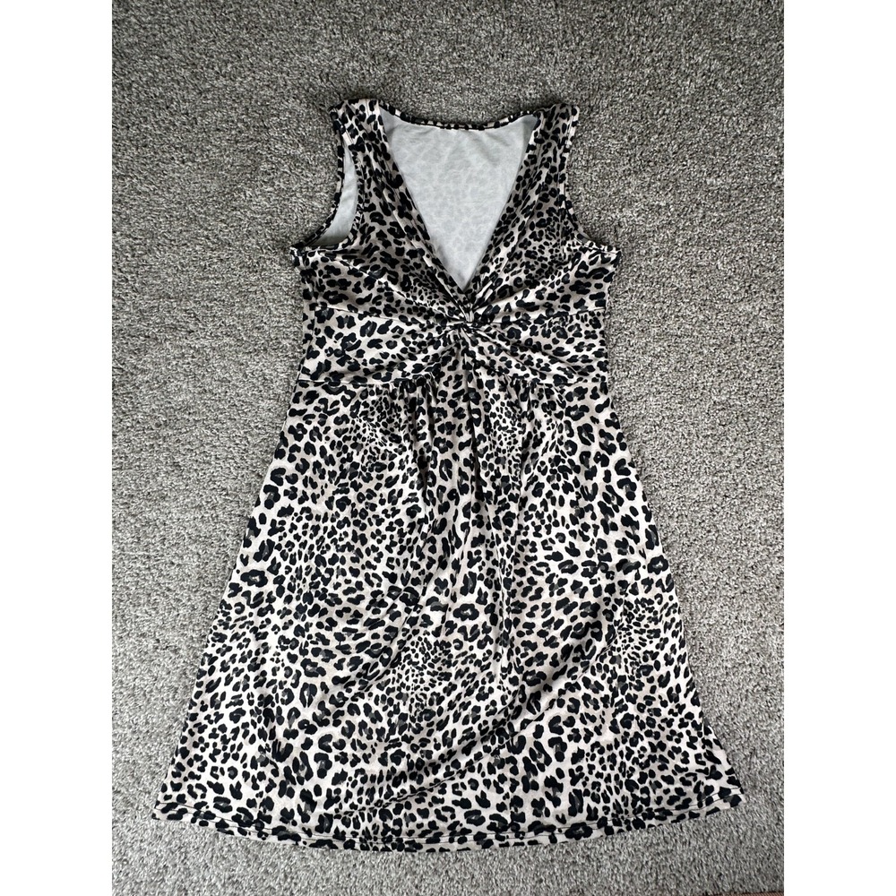 Women's Sleeveless Animal Print Dress L Black White V Neck Knee Length Maternity